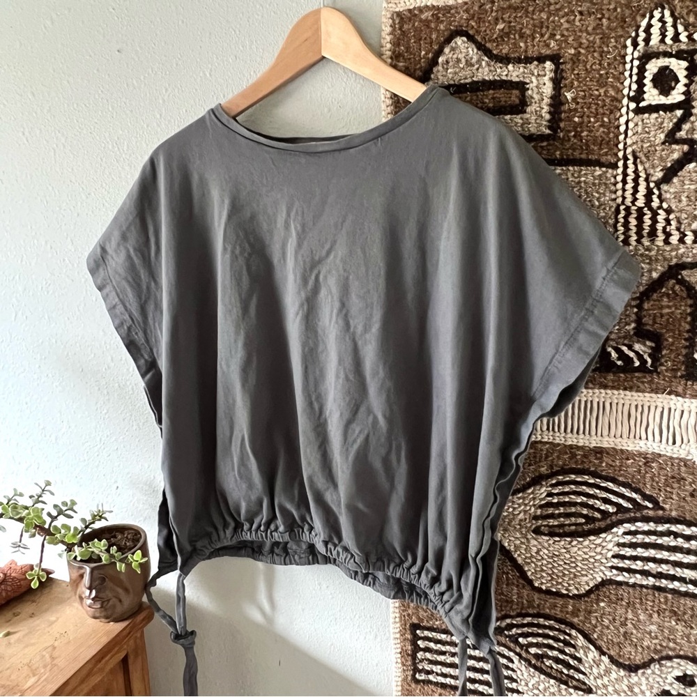 Oversized cotton shirt with capped sleeves and cinch waist by Eri + Ali.